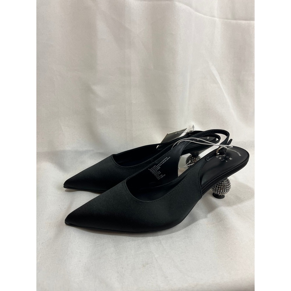 A New Day Womens Black Satin Slingback Rhinestone Disco Ball Heel Pumps Size 6